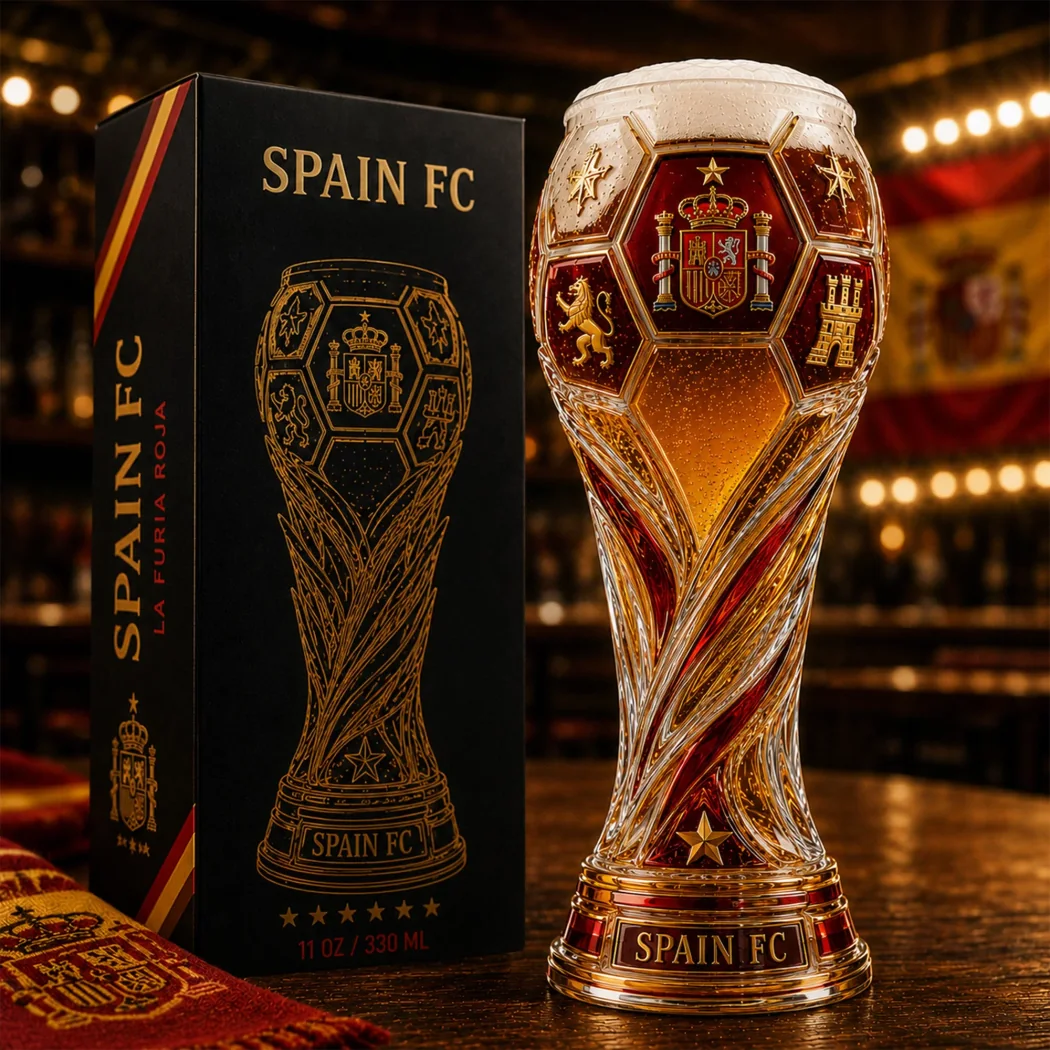 Spain National Football Team La Furia Roja Premium 3D Soccer Trophy Luxury Gift Boxed Beer Glass Spain National Football Team La Furia Roja Premium 3D Soccer Trophy Luxury Gift Boxed Beer Glass