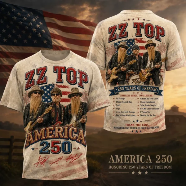ZZ Top America 250 Years Of Freedom Patriotic American Flag Rock Band Commemorative 3D T-Shirt