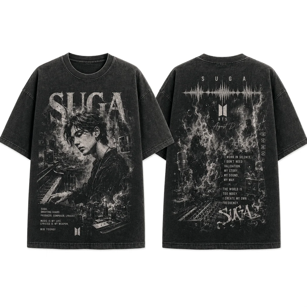 BTS Suga Agust D Min Yoongi Vintage Washed Oversized Graphic T-Shirt BTS Suga Agust D Min Yoongi Vintage Washed Oversized Graphic T-Shirt