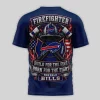 Buffalo Bills Firefighter Tribute Patriotic Navy Blue 3D Graphic T-Shirt