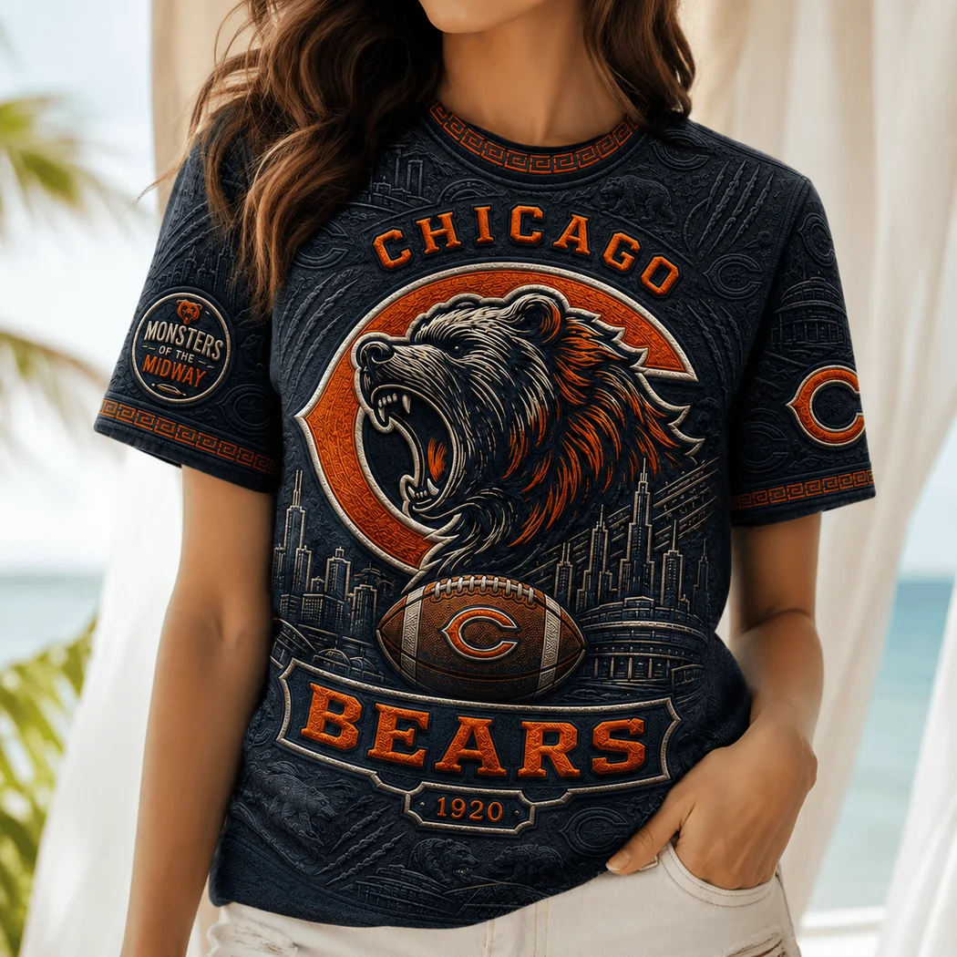 Chicago Bears Monsters of the Midway Vintage Premium 3D Embossed T-Shirt Chicago Bears Monsters of the Midway Vintage Premium 3D Embossed T-Shirt