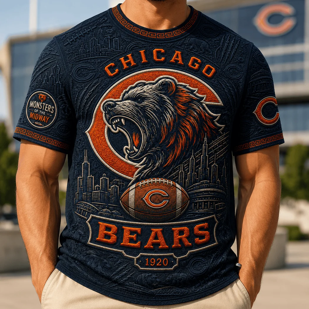 Chicago Bears Monsters of the Midway Vintage Premium 3D Embossed T-Shirt Chicago Bears Monsters of the Midway Vintage Premium 3D Embossed T-Shirt