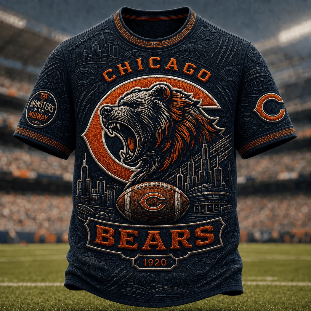 Chicago Bears Monsters of the Midway Vintage Premium 3D Embossed T-Shirt Chicago Bears Monsters of the Midway Vintage Premium 3D Embossed T-Shirt
