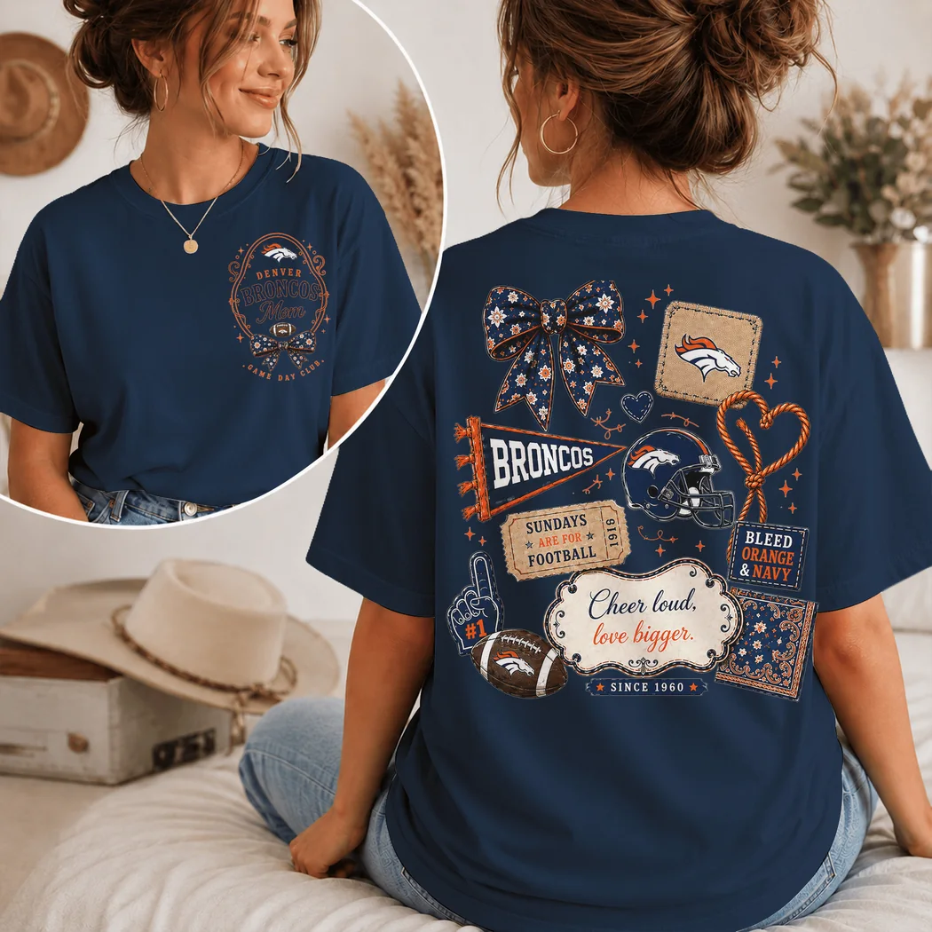 Denver Broncos Mom Game Day Club Retro Bow Graphic T-Shirt Denver Broncos Mom Game Day Club Retro Bow Graphic T-Shirt
