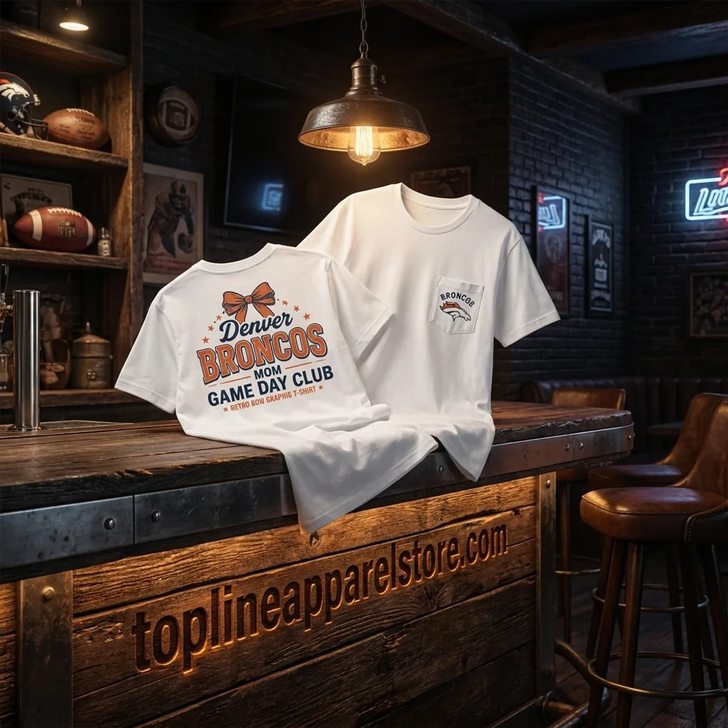 Denver Broncos Mom Game Day Club Retro Bow Graphic T-Shirt Denver Broncos Mom Game Day Club Retro Bow Graphic T-Shirt