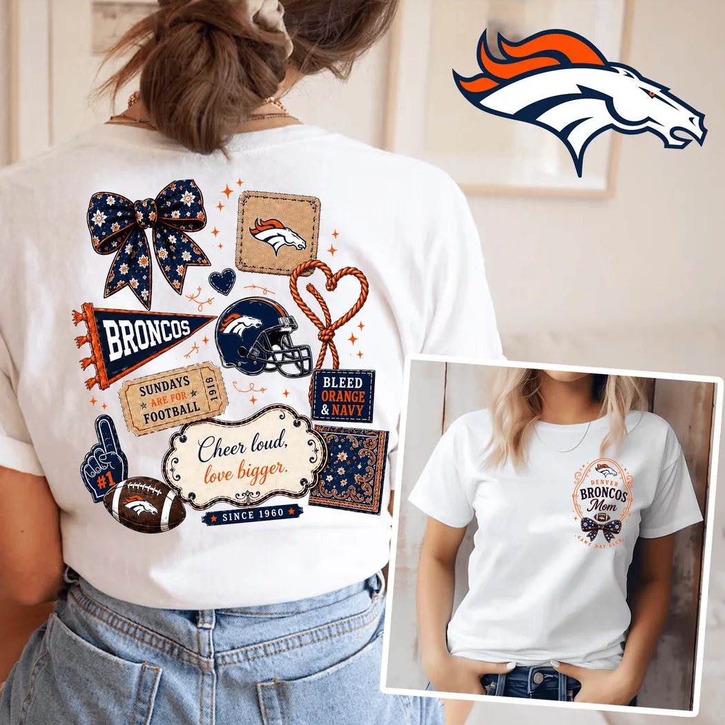 Denver Broncos Mom Game Day Club Retro Bow Graphic T-Shirt Denver Broncos Mom Game Day Club Retro Bow Graphic T-Shirt