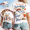 Denver Broncos Snoopy Peanuts Just A Girl Who Loves Fall Graphic T-Shirt
