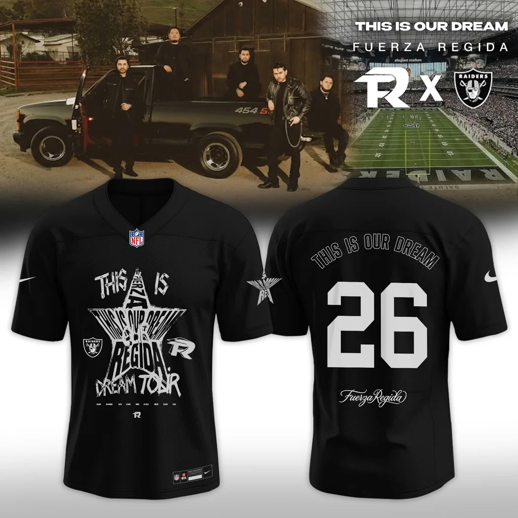 Fuerza Regida x Las Vegas Raiders This Is Our Dream Limited Edition Black Number 26 Football Jersey Fuerza Regida x Las Vegas Raiders This Is Our Dream Limited Edition Black Number 26 Football Jersey