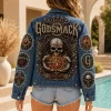 Godsmack 1000HP Heavy Metal Rock Band Skull Graphic Premium Denim Jacket