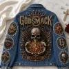 Godsmack 1000HP Heavy Metal Rock Band Skull Graphic Premium Denim Jacket