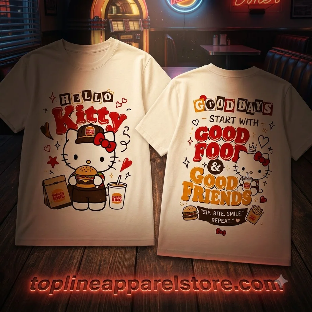 Hello Kitty x Burger King Cute Foodie Retro Graphic T-Shirt Hello Kitty x Burger King Cute Foodie Retro Graphic T-Shirt