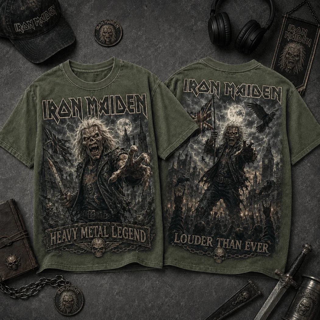 Iron Maiden Heavy Metal Legend Louder Than Ever Eddie Double Sided Graphic T-Shirt Iron Maiden Heavy Metal Legend Louder Than Ever Eddie Double Sided Graphic T-Shirt