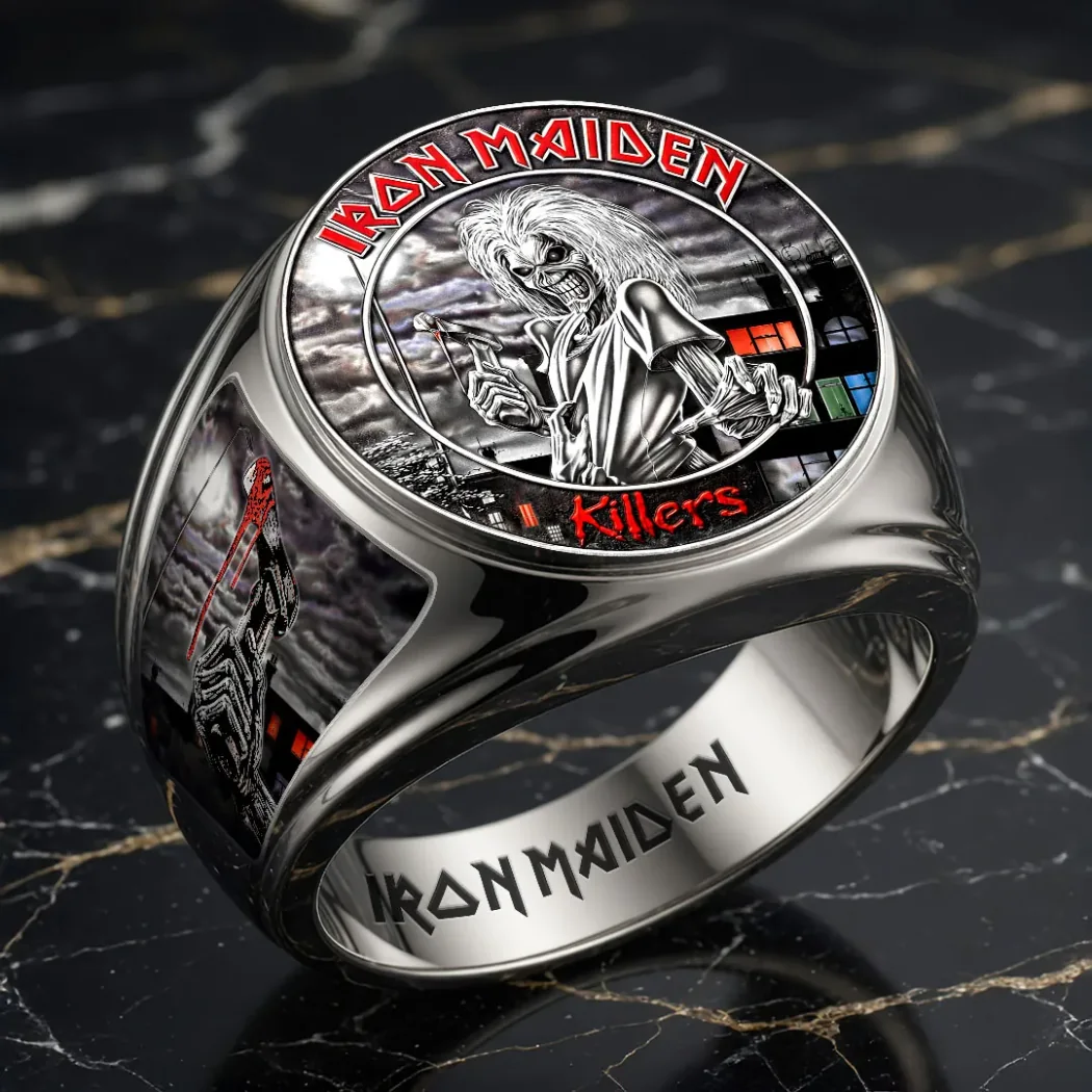 Iron Maiden Killers Eddie Gold 3D Engraved Heavy Metal Rock Band Signet Ring Iron Maiden Killers Eddie Gold 3D Engraved Heavy Metal Rock Band Signet Ring