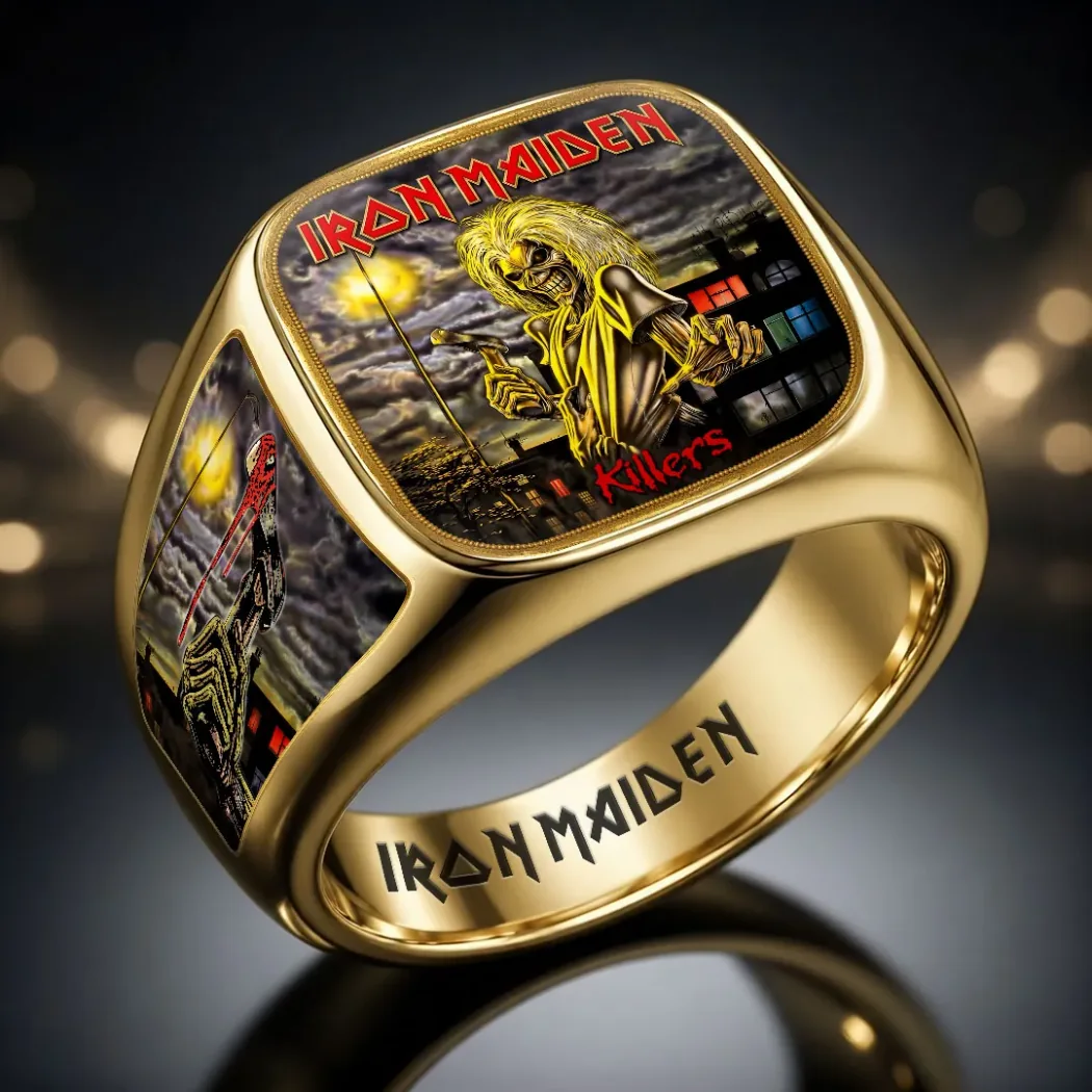 Iron Maiden Killers Eddie Gold 3D Engraved Heavy Metal Rock Band Signet Ring Iron Maiden Killers Eddie Gold 3D Engraved Heavy Metal Rock Band Signet Ring