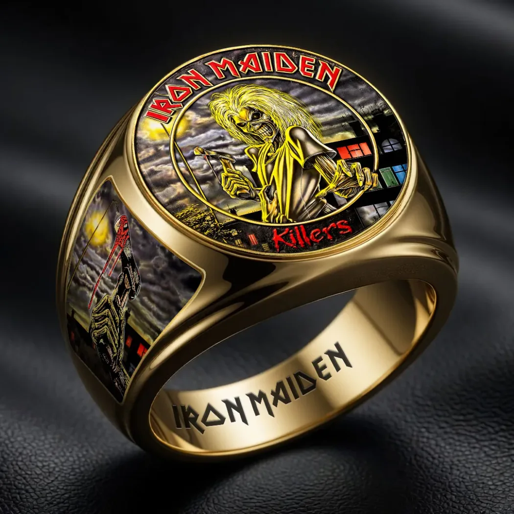 Iron Maiden Killers Eddie Gold 3D Engraved Heavy Metal Rock Band Signet Ring Iron Maiden Killers Eddie Gold 3D Engraved Heavy Metal Rock Band Signet Ring