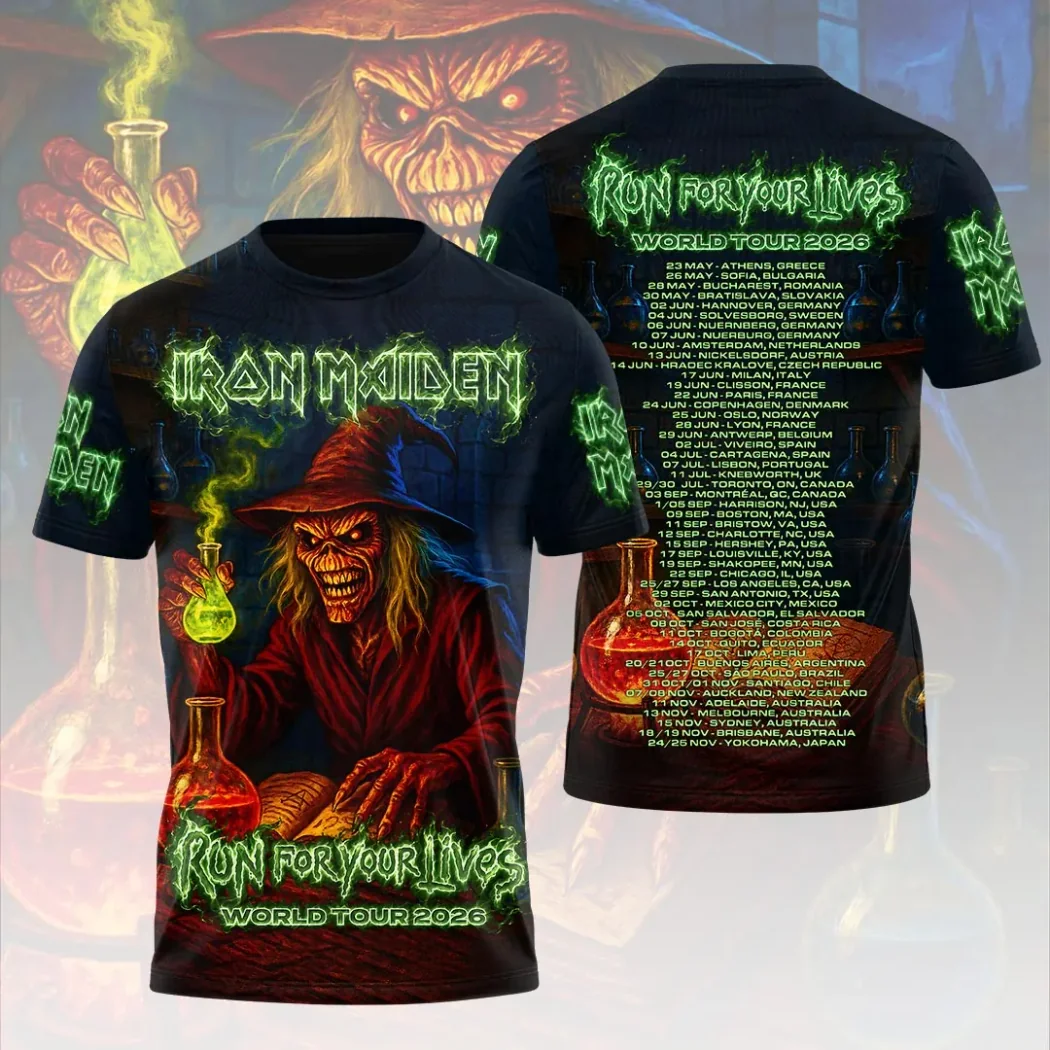Iron Maiden Run For Your Lives World Tour 2026 Eddie Alchemist 3D All Over Print T-Shirt Iron Maiden Run For Your Lives World Tour 2026 Eddie Alchemist 3D All Over Print T-Shirt