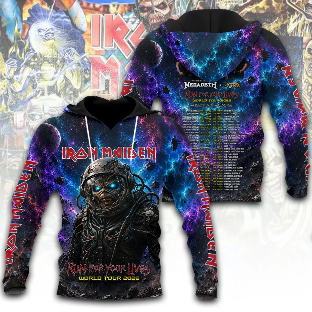 Iron Maiden Run For Your Lives World Tour 2026 Megadeth Anthrax Space Eddie 3D All-Over Print T-Shirt Iron Maiden Run For Your Lives World Tour 2026 Megadeth Anthrax Space Eddie 3D All-Over Print T-Shirt