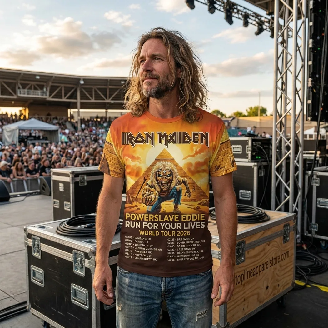 Iron Maiden Run For Your Lives World Tour 2026 Powerslave Eddie 3D All Over Print T-Shirt Iron Maiden Run For Your Lives World Tour 2026 Powerslave Eddie 3D All Over Print T-Shirt