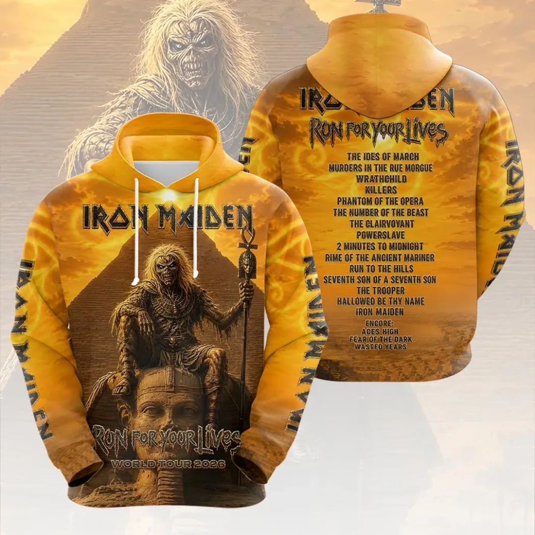 Iron Maiden Run For Your Lives World Tour 2026 Powerslave Eddie 3D All Over Print T-Shirt Iron Maiden Run For Your Lives World Tour 2026 Powerslave Eddie 3D All Over Print T-Shirt