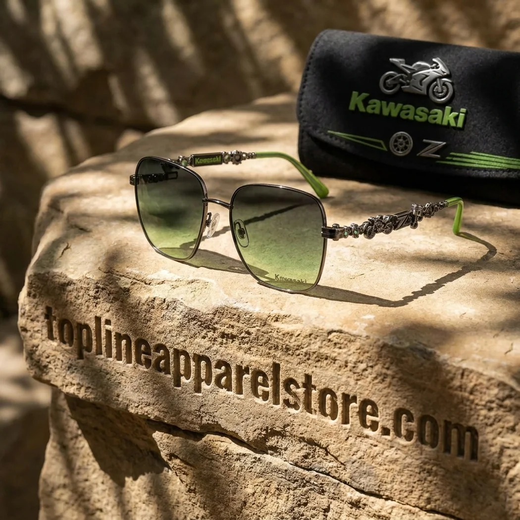 Kawasaki Z Series Motorcycle Biker Premium Square Metal Frame Green Rhinestone Sunglasses Kawasaki Z Series Motorcycle Biker Premium Square Metal Frame Green Rhinestone Sunglasses