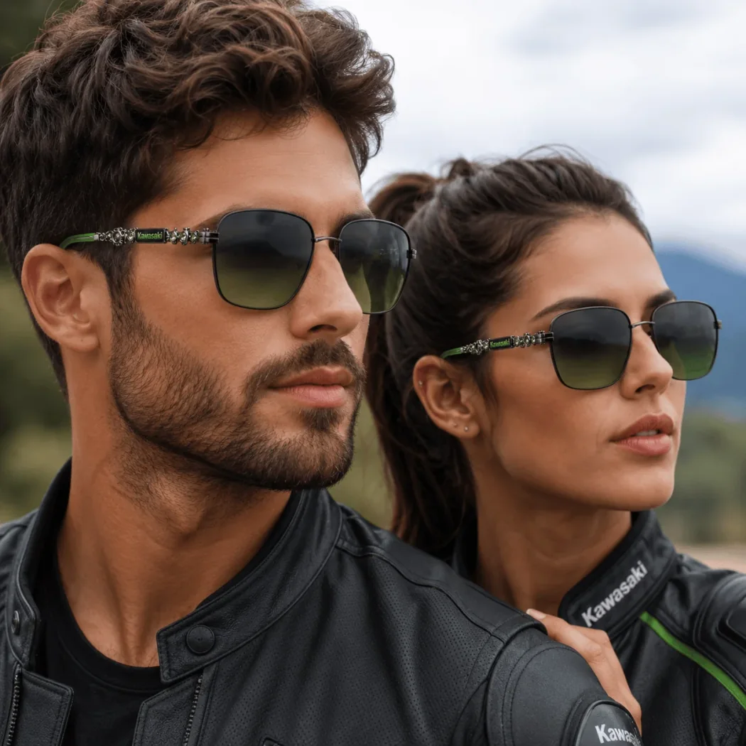 Kawasaki Z Series Motorcycle Biker Premium Square Metal Frame Green Rhinestone Sunglasses Kawasaki Z Series Motorcycle Biker Premium Square Metal Frame Green Rhinestone Sunglasses