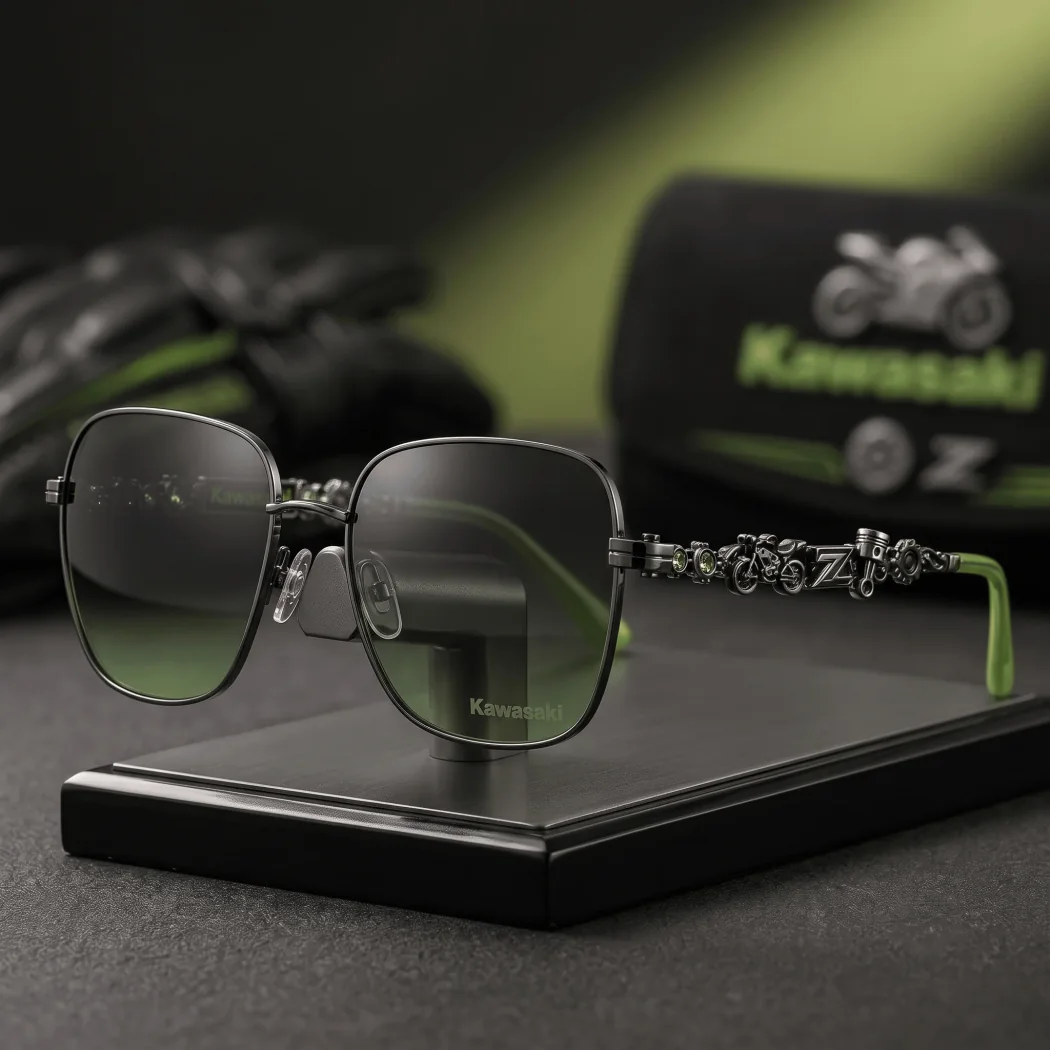 Kawasaki Z Series Motorcycle Biker Premium Square Metal Frame Green Rhinestone Sunglasses Kawasaki Z Series Motorcycle Biker Premium Square Metal Frame Green Rhinestone Sunglasses