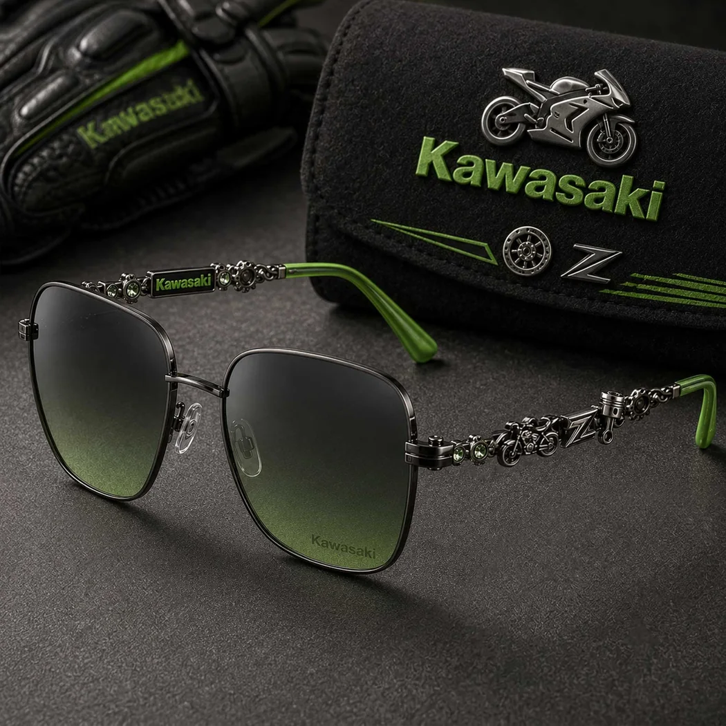 Kawasaki Z Series Motorcycle Biker Premium Square Metal Frame Green Rhinestone Sunglasses Kawasaki Z Series Motorcycle Biker Premium Square Metal Frame Green Rhinestone Sunglasses
