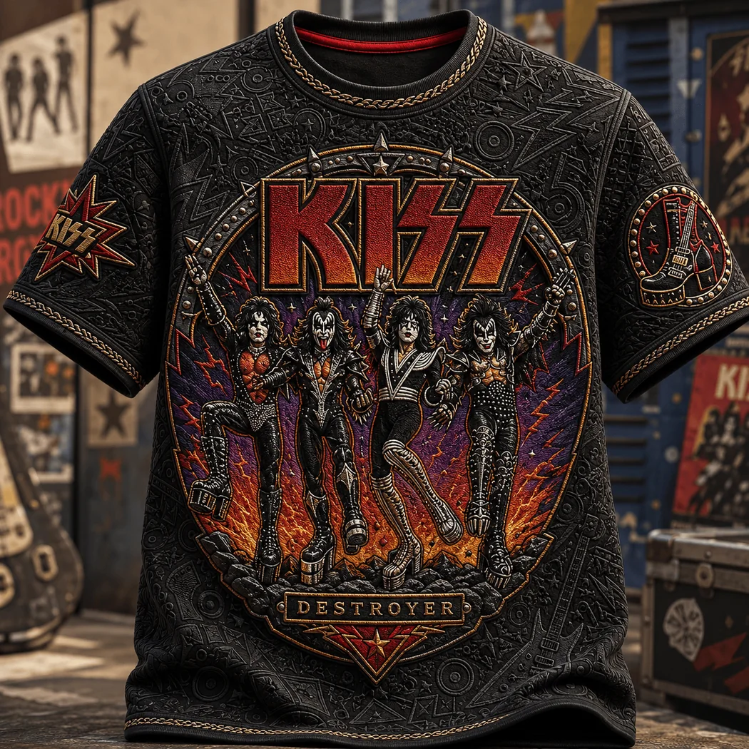 KISS Destroyer Rock Band Vintage Graphic Premium 3D Embossed T-Shirt KISS Destroyer Rock Band Vintage Graphic Premium 3D Embossed T-Shirt