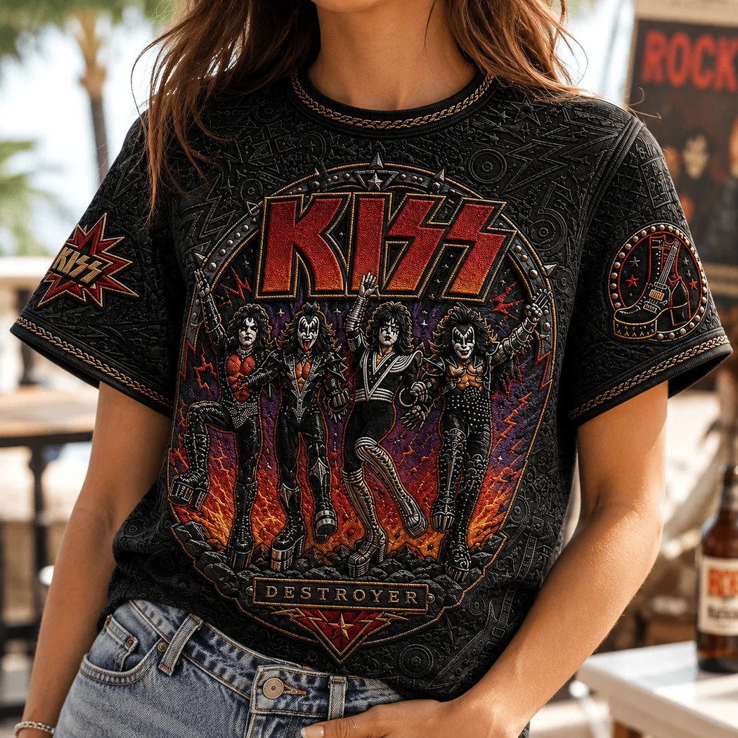 KISS Destroyer Rock Band Vintage Graphic Premium 3D Embossed T-Shirt KISS Destroyer Rock Band Vintage Graphic Premium 3D Embossed T-Shirt
