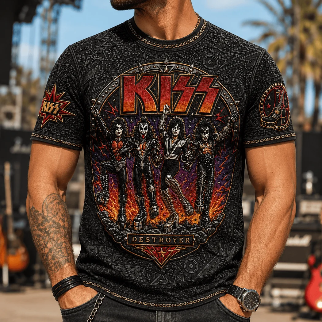 KISS Destroyer Rock Band Vintage Graphic Premium 3D Embossed T-Shirt KISS Destroyer Rock Band Vintage Graphic Premium 3D Embossed T-Shirt