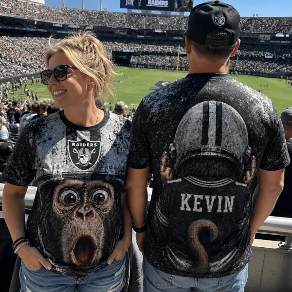 Las Vegas Raiders Funny Monkey Helmet Personalized Custom Name NFL Football Fan 3D T-Shirt