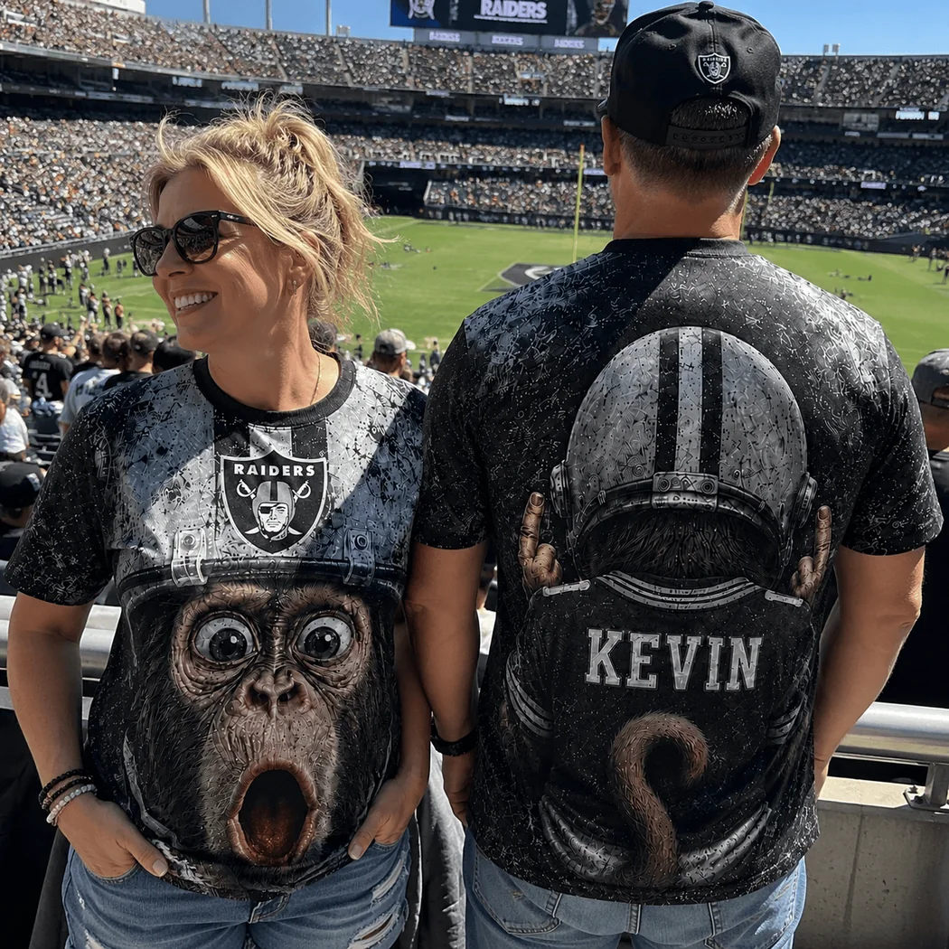 Las Vegas Raiders Funny Monkey Helmet Personalized Custom Name NFL Football Fan 3D T-Shirt Las Vegas Raiders Funny Monkey Helmet Personalized Custom Name NFL Football Fan 3D T-Shirt