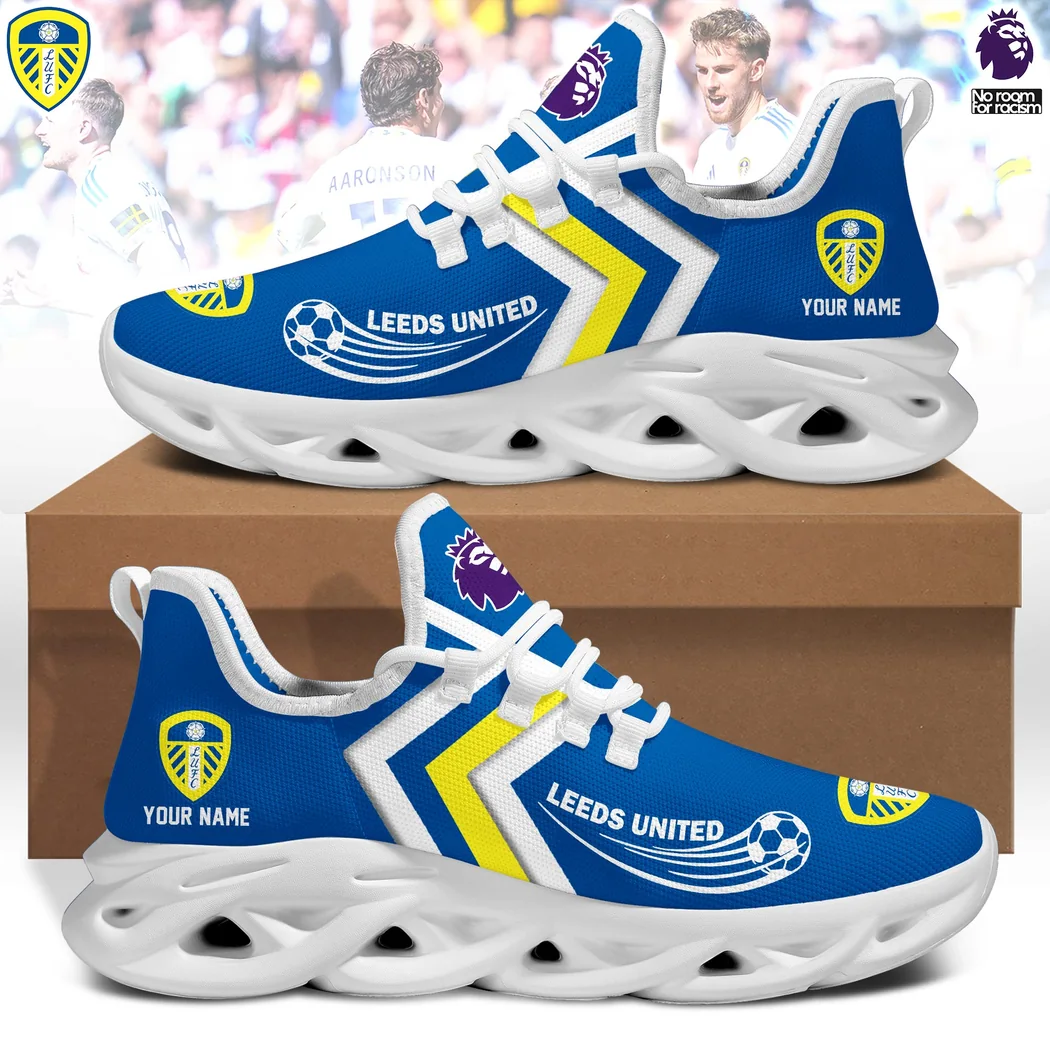 Leeds United F.C. Personalized Custom Name Blue White Yellow Athletic Running Shoes Leeds United F.C. Personalized Custom Name Blue White Yellow Athletic Running Shoes