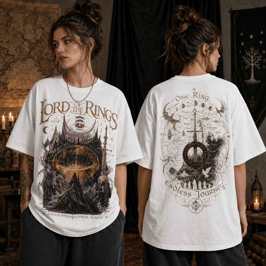 Lord of the Rings Vintage Middle-earth Map Premium Graphic Oversized T-Shirt Lord of the Rings Vintage Middle-earth Map Premium Graphic Oversized T-Shirt