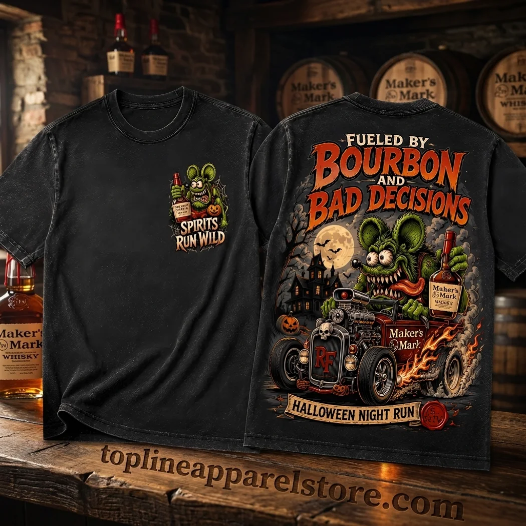 Maker’s Mark Fueled by Bourbon and Bad Decisions Rat Fink Halloween Vintage Graphic T-Shirt Maker’s Mark Fueled by Bourbon and Bad Decisions Rat Fink Halloween Vintage Graphic T-Shirt