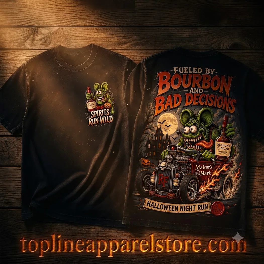 Maker’s Mark Fueled by Bourbon and Bad Decisions Rat Fink Halloween Vintage Graphic T-Shirt Maker’s Mark Fueled by Bourbon and Bad Decisions Rat Fink Halloween Vintage Graphic T-Shirt