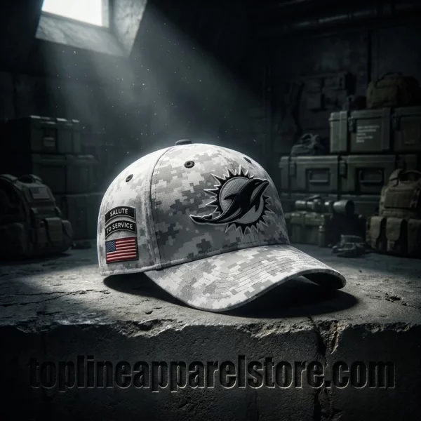 Miami Dolphins NFL Salute to Service Military US Flag White Digital Camo Cap