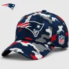 New England Patriots NFL Premium Camo 3D Embroidered Game Day Adjustable Baseball Cap