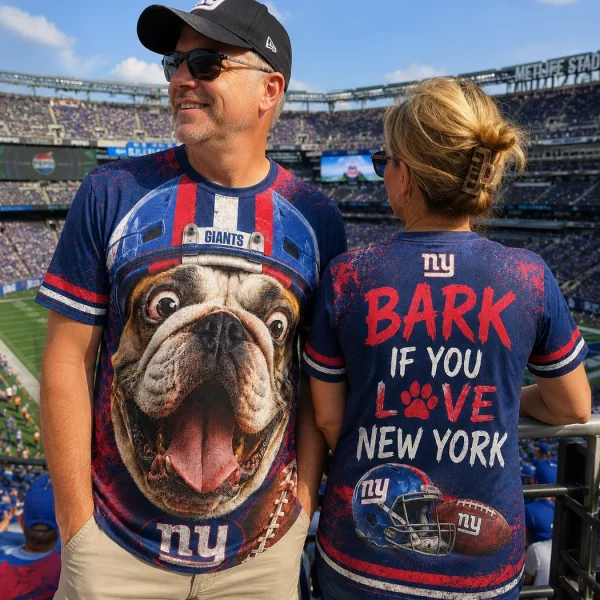 New York Giants Bark If You Love New York Funny Bulldog 3D All Over Print T-Shirt