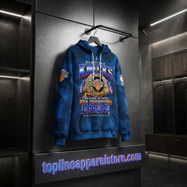 New York Knicks 2026 NBA Finals Champions Commemorative Signatures Graphic Unisex Quarter-Zip Waffle Hoodie