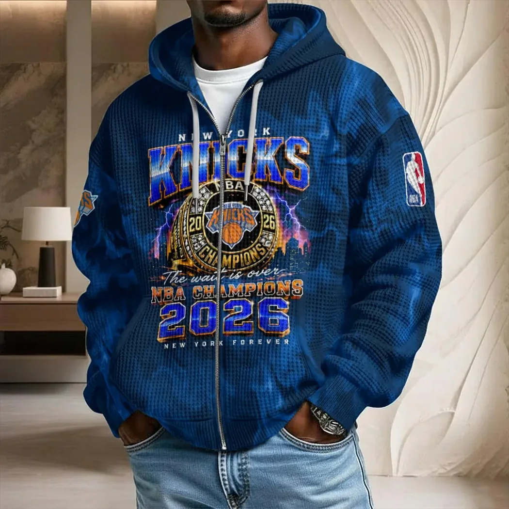 New York Knicks 2026 NBA Finals Champions Commemorative Signatures Graphic Unisex Quarter-Zip Waffle Hoodie New York Knicks 2026 NBA Finals Champions Commemorative Signatures Graphic Unisex Quarter-Zip Waffle Hoodie