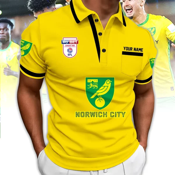 Norwich City FC Personalized Yellow Custom Name EFL Football Polo Shirt