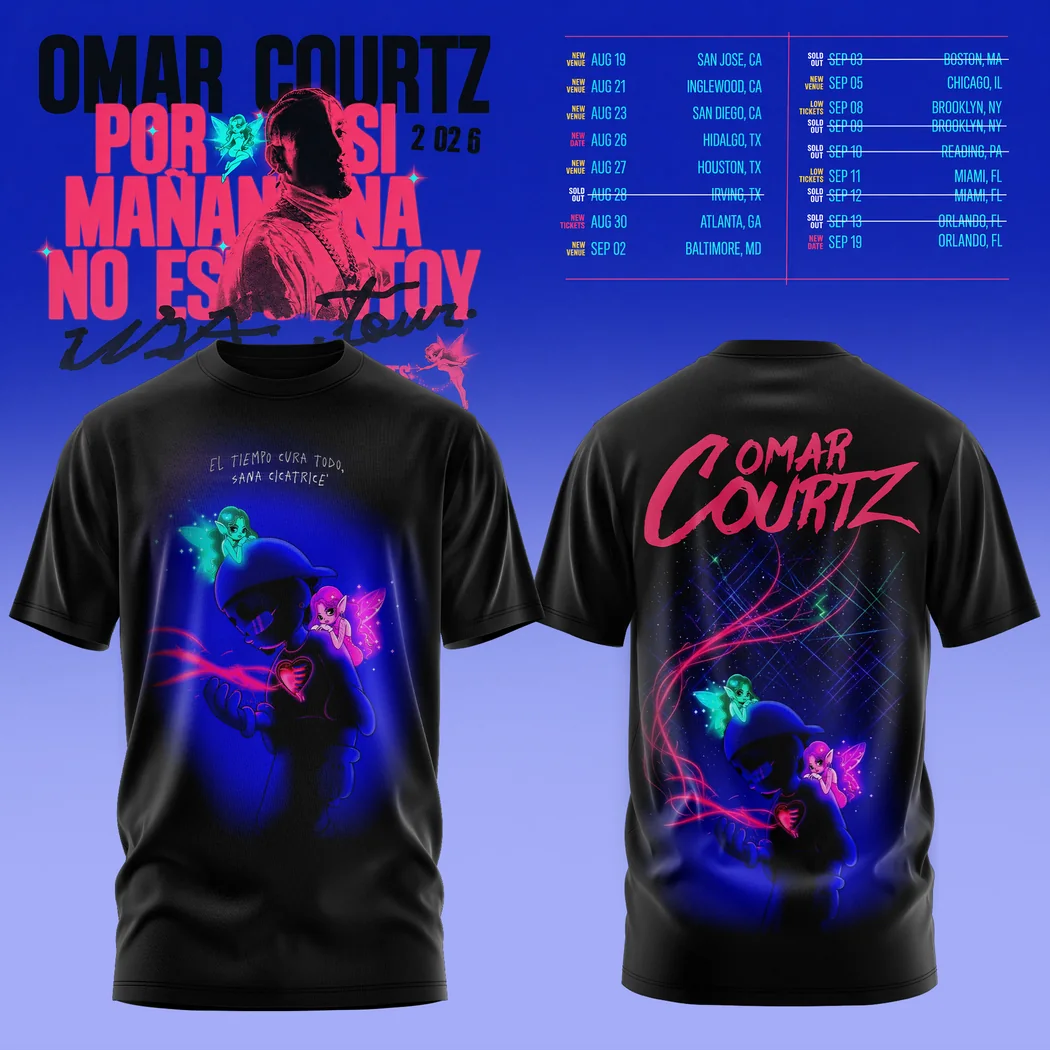Omar Courtz Por Si Manana No Estoy USA Tour 2026 Double Sided Heavyweight Concert Graphic T-Shirt Omar Courtz Por Si Manana No Estoy USA Tour 2026 Double Sided Heavyweight Concert Graphic T-Shirt