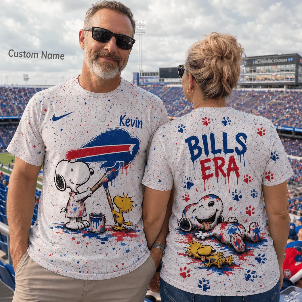 Personalized Buffalo Bills Snoopy Bills Era Paint Splatter Graphic T-Shirt Personalized Buffalo Bills Snoopy Bills Era Paint Splatter Graphic T-Shirt