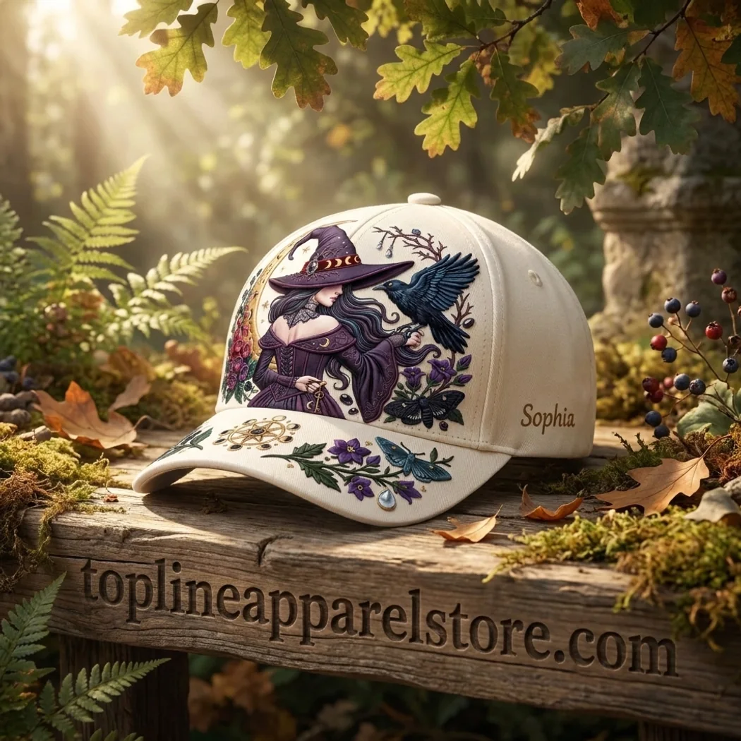 Personalized Enchanted Witch and Raven Gothic Celestial Cream Baseball Cap Personalized Enchanted Witch and Raven Gothic Celestial Cream Baseball Cap
