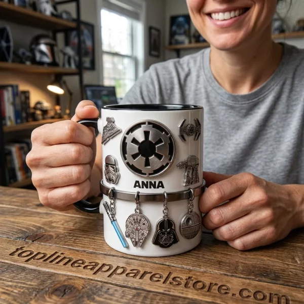 Personalized Galactic Empire Inspired Custom Name 3D Metallic Style Ceramic Accent Mug