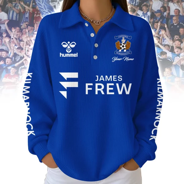 Personalized Kilmarnock FC Custom Name Royal Blue Long Sleeve Polo Sweatshirt