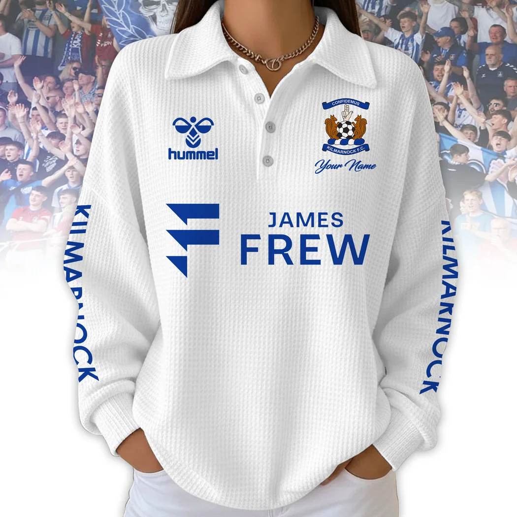 Personalized Kilmarnock FC Custom Name Royal Blue Long Sleeve Polo Sweatshirt Personalized Kilmarnock FC Custom Name Royal Blue Long Sleeve Polo Sweatshirt