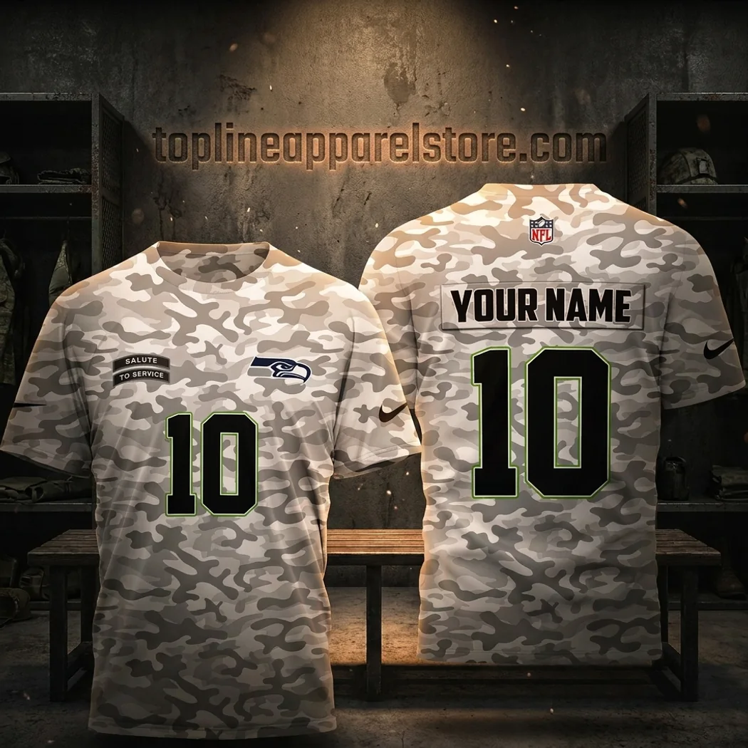 Seattle Seahawks Salute To Service Custom Name And Number Camo Personalized 3D T-Shirt Seattle Seahawks Salute To Service Custom Name And Number Camo Personalized 3D T-Shirt