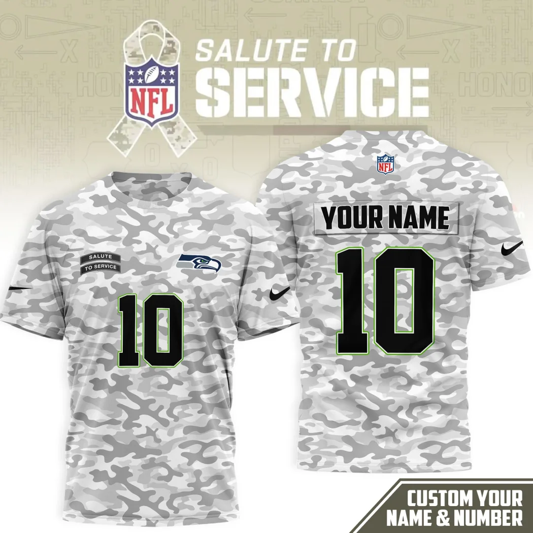 Seattle Seahawks Salute To Service Custom Name And Number Camo Personalized 3D T-Shirt Seattle Seahawks Salute To Service Custom Name And Number Camo Personalized 3D T-Shirt